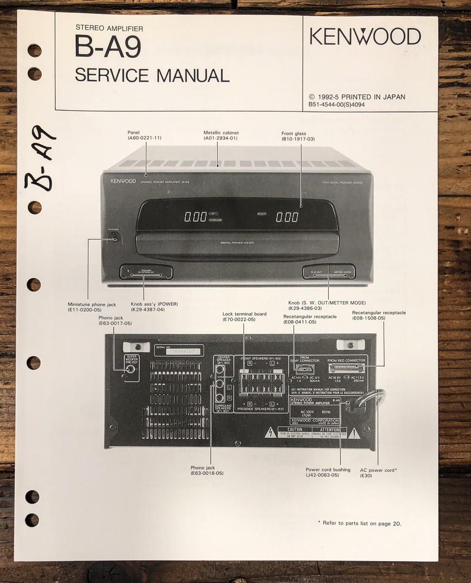 Kenwood B-A9 Amplifier Service Manual *Original*