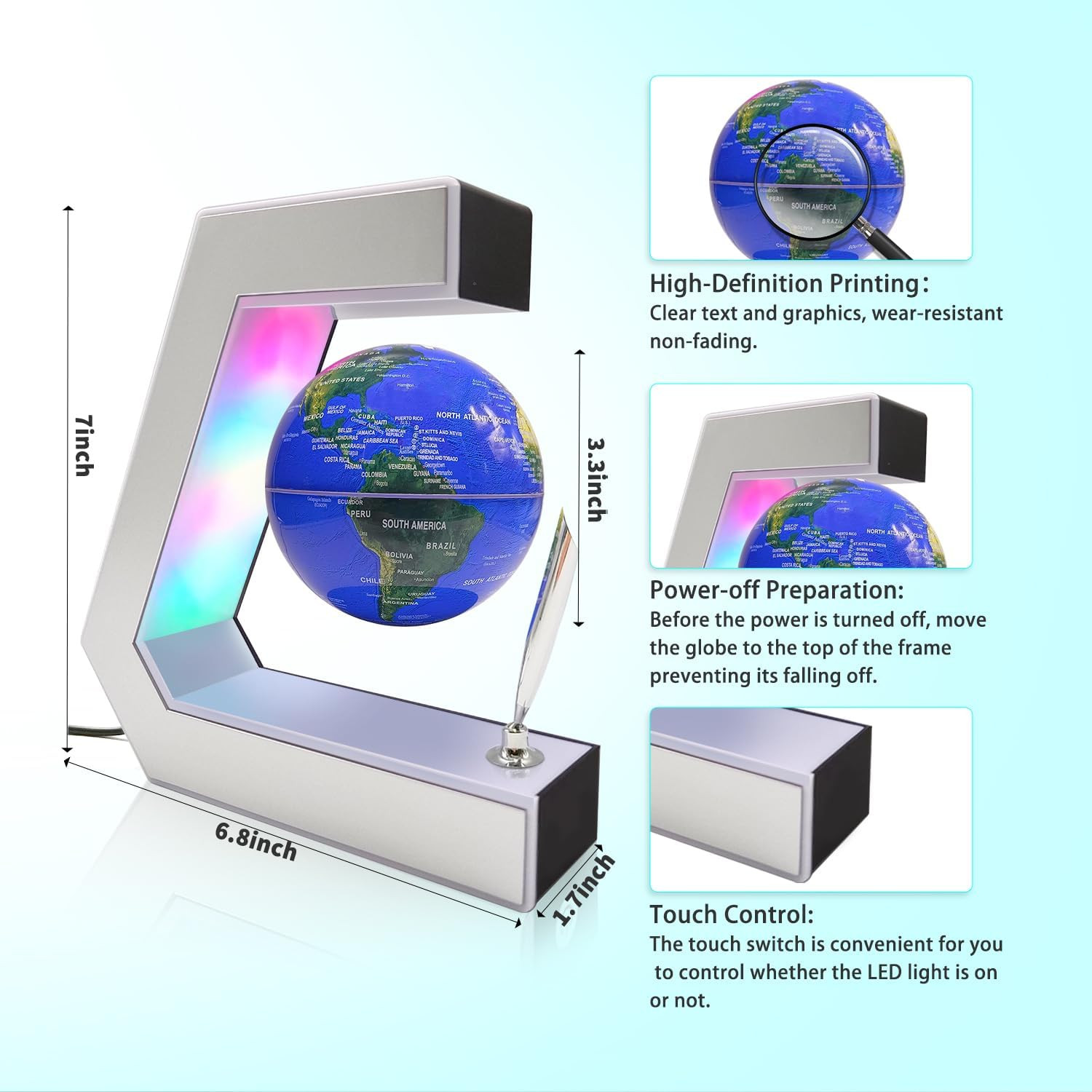 Flagest Magnetic Levitation Globe with LED Lights & Touch Control and Pen, Float