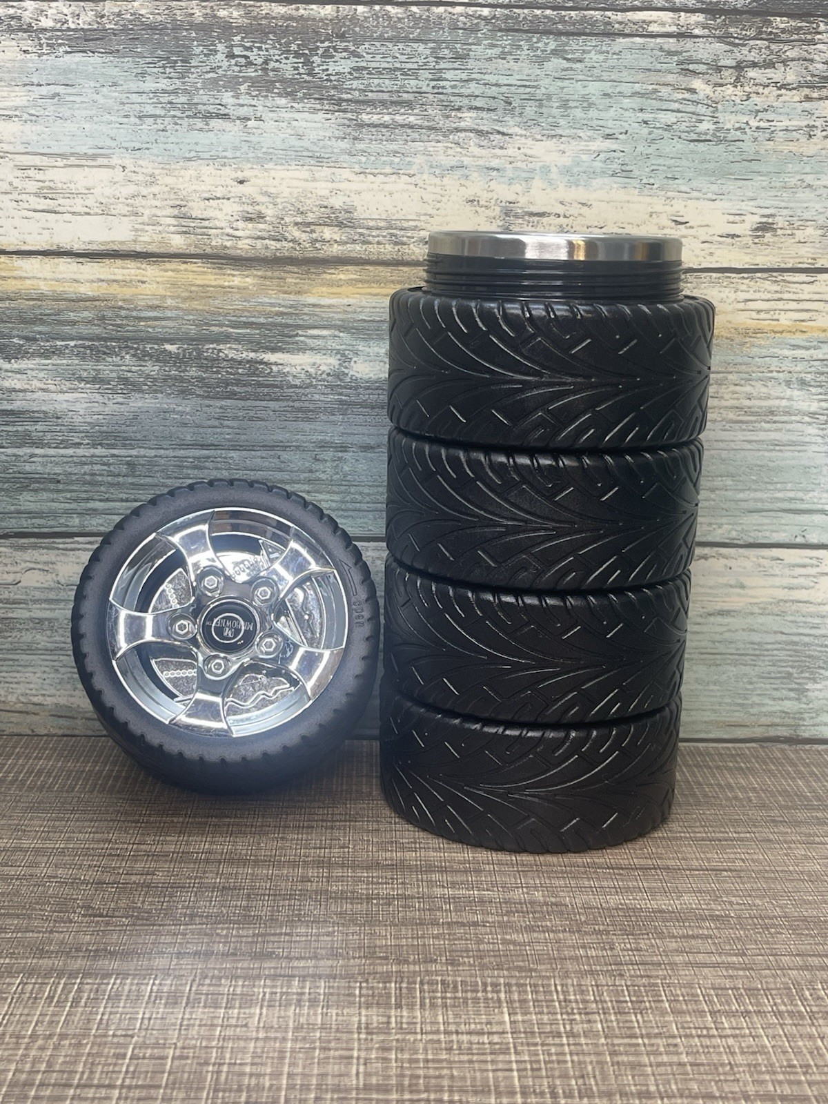 Insulated coffee tumbler car wheel 300 ml 10 oz Black color