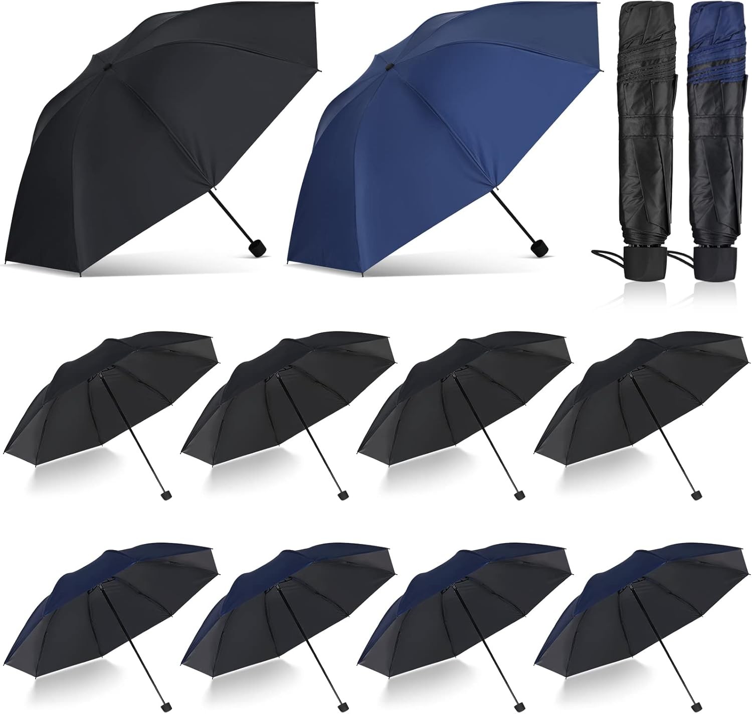 Hillban Set of 12 Windproof Travel Umbrella Folding Black, Navy Blue