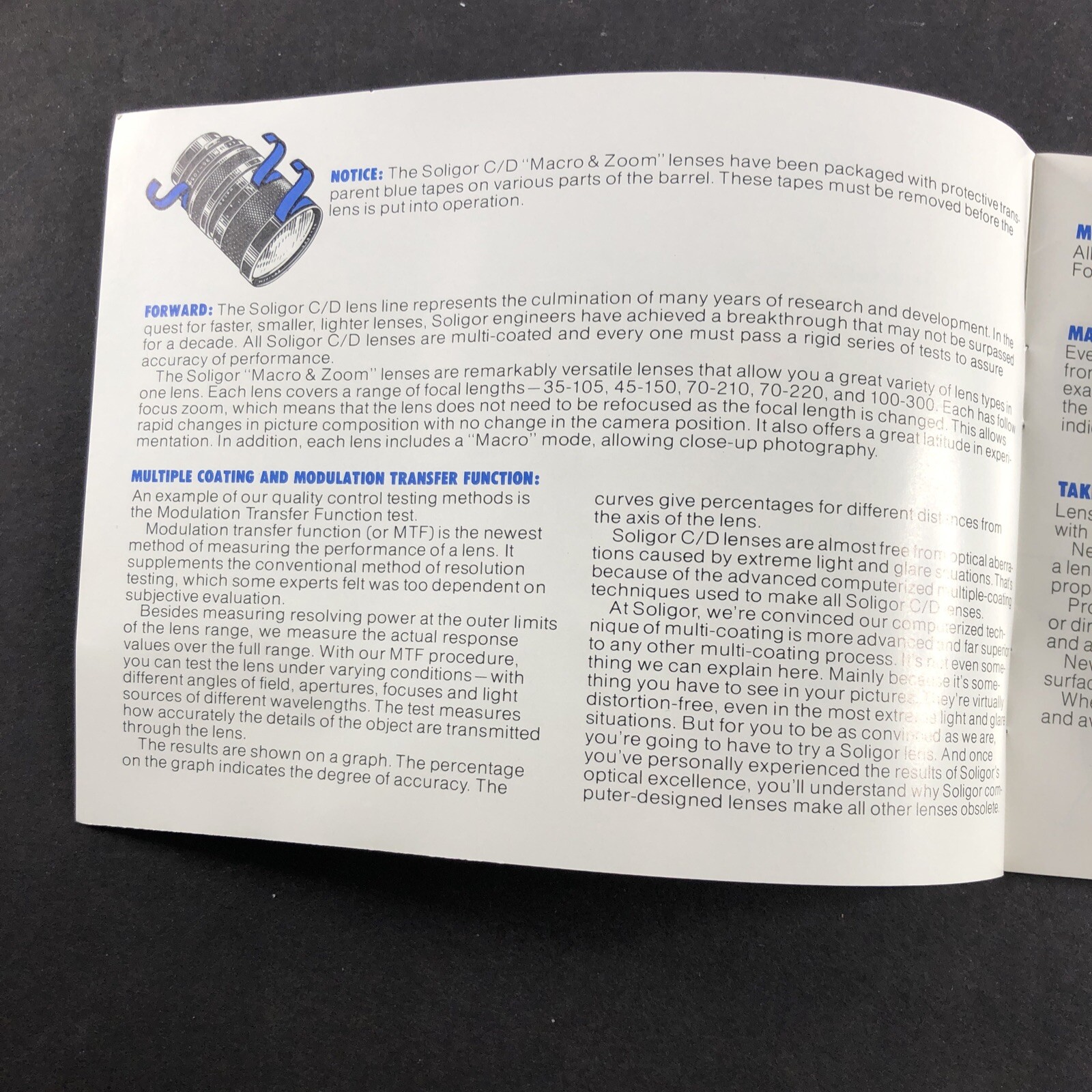 Soligor C/D Lenses Instruction Manual Owners Guide