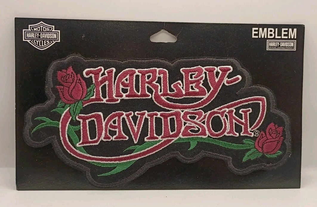 Vtg. Large Harley Davidson Script Rose & Vine Sew On Patch Floral Lady Rider