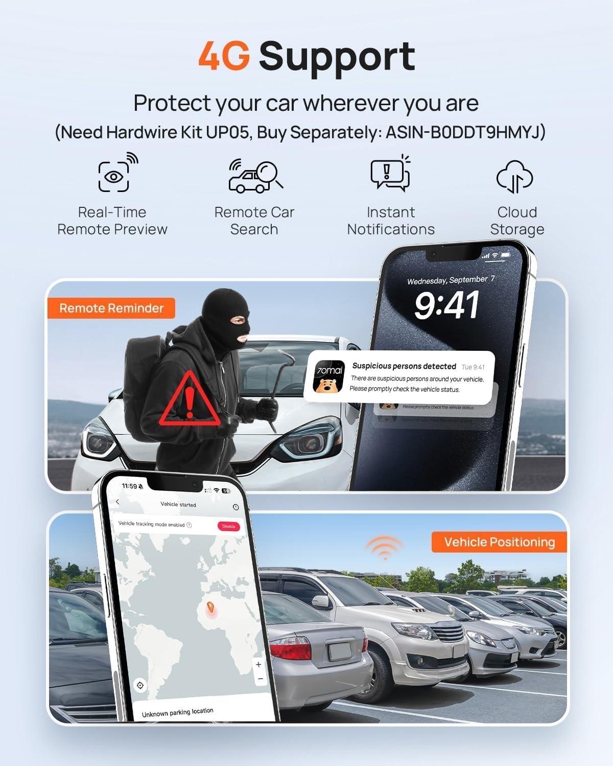 Comprehensive 4K Dash Cam with 150° View, Night Vision & Smart Notifications
