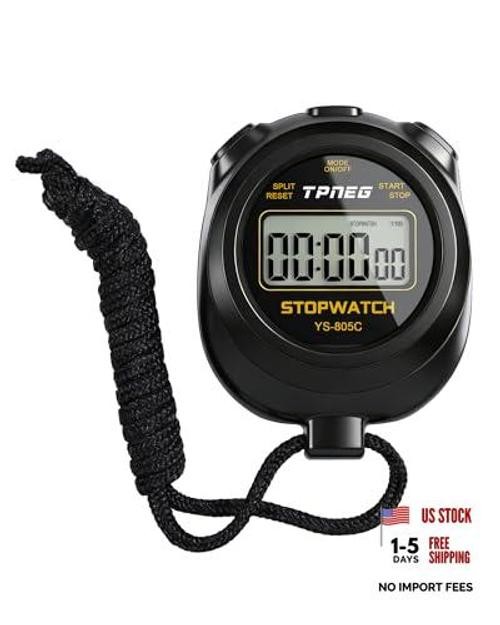 Large Black Stopwatch Timer - Easy to Use, Set Up, Read, Carry - Simple