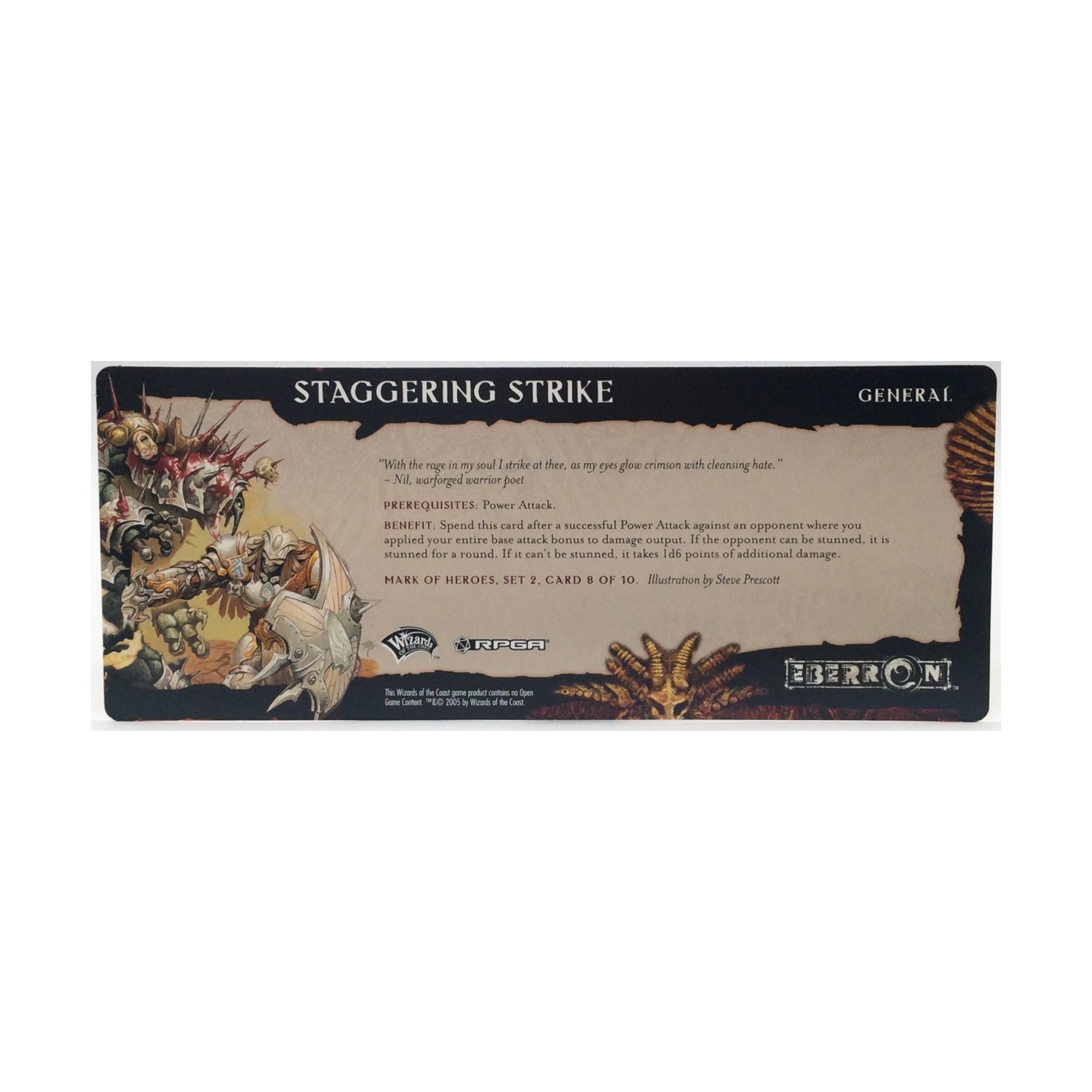 WotC Eberron d20  Mark of Heroes RPGA Set 2 - Card 8 of 10, Staggering  Bag VG+