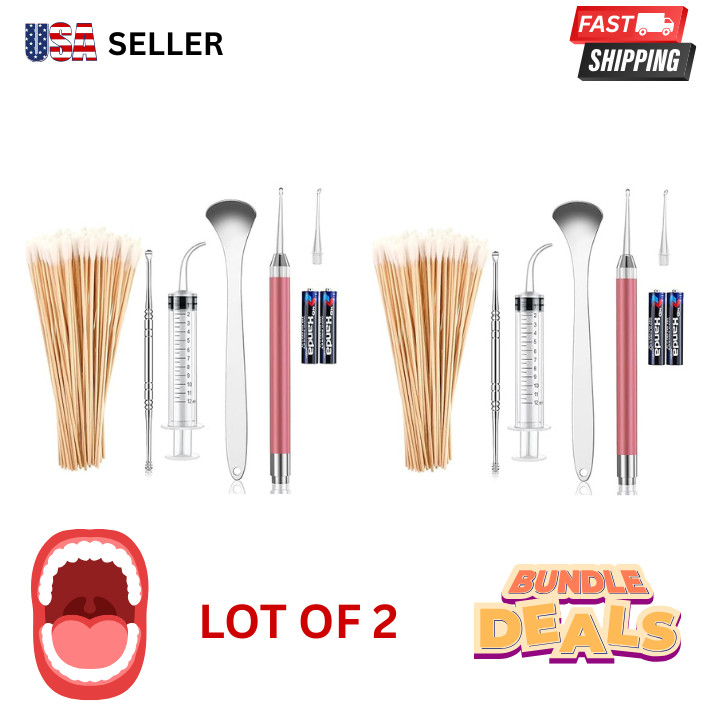 2 OF - CYOIDAI TONSIL STONE REMOVAL SET W/ LED TOOL, SWABS, TONGUE SCRAPER SMALL