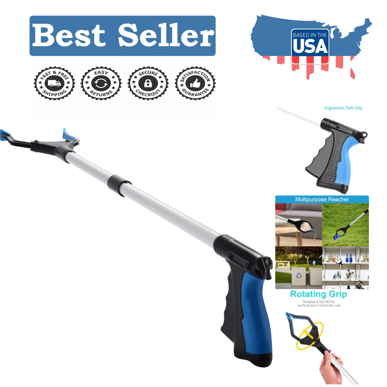 Folding 32-Inch Grabber Tool for Litter Picking; Ideal Mobility Aid for Seniors
