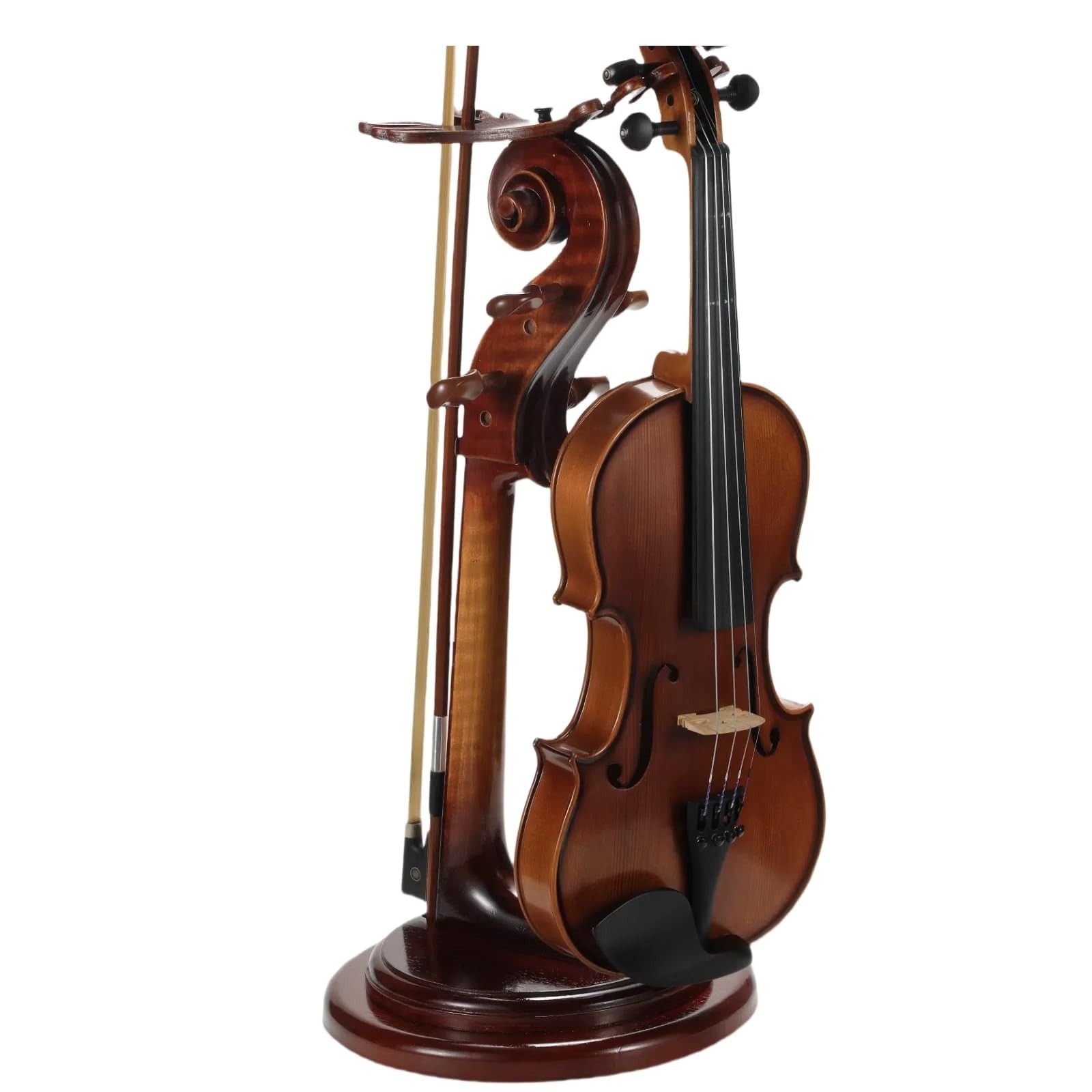 Solid Wood Violin Stand with Bow Holder - No Assembly Needed, Heavy-Duty 4/4 ...