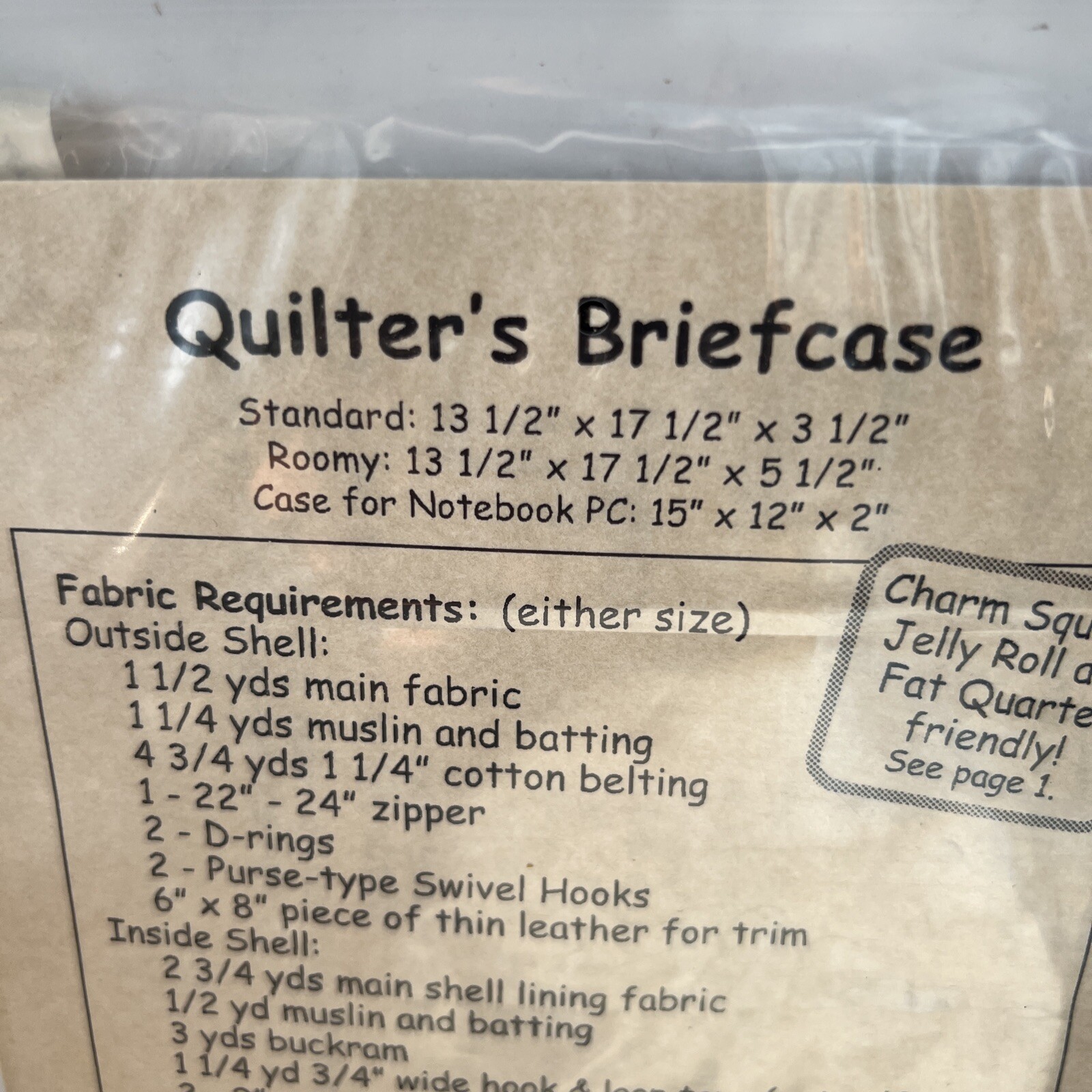 Quilt Briefcase Pattern 2 Sizes Hedgehog Quilts by Terry Albers 2007 NOS