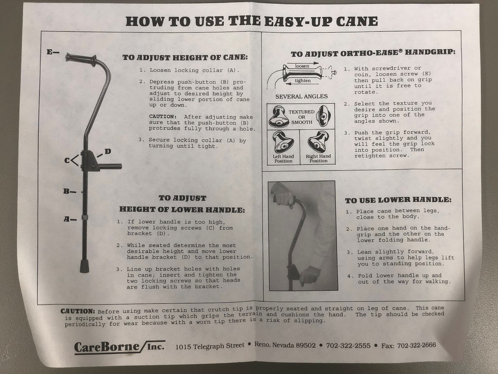 New Bronze Walking Cane • CareBorne Easy-Up Adjustable Ergonomic Handle