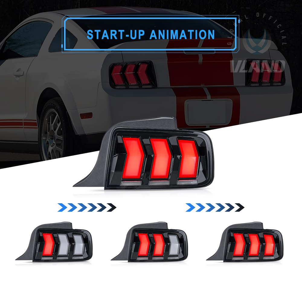 VLAND SMOKED LED Tail Lights For Ford Mustang 2005-09 W/Animation & Sequential