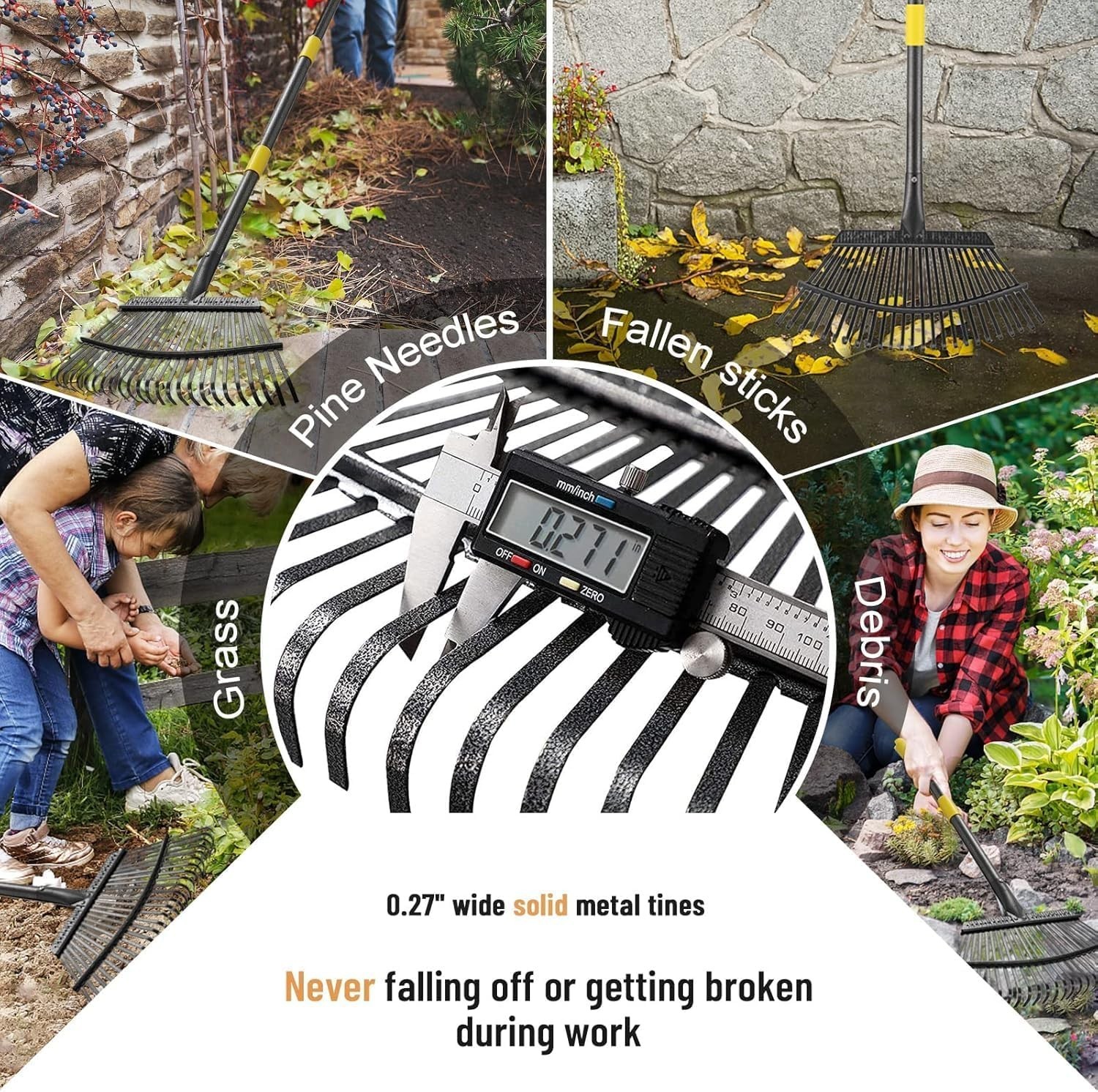 Heavy-Duty Leaf Rake with Adjustable 6ft Handle - 8.5