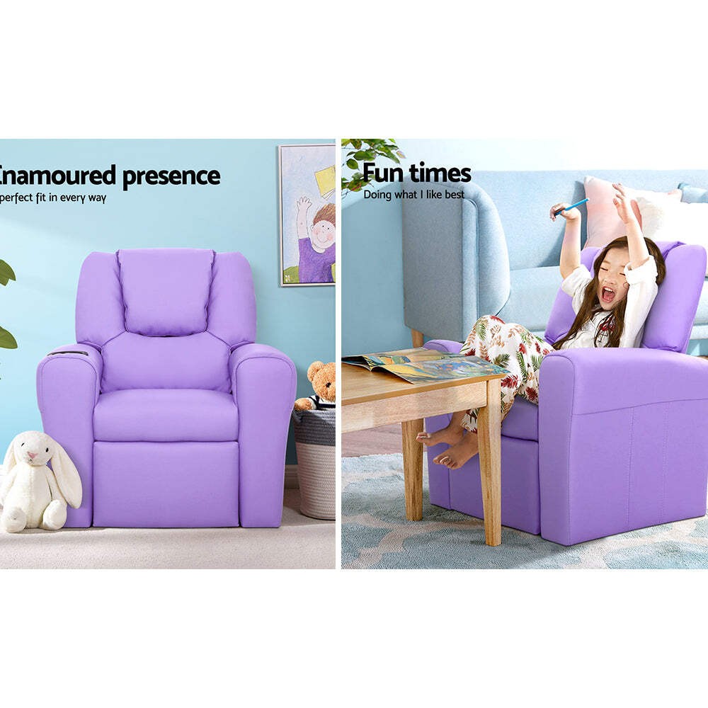 NNEDSZ Kids Recliner Chair Purple PU Leather Sofa Lounge Couch Children Armchair