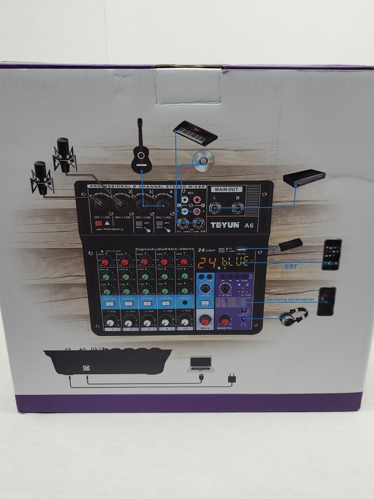 TEYUN A6 Professional 6-Channel Mixing Console w/ Effects Processor (NEW)