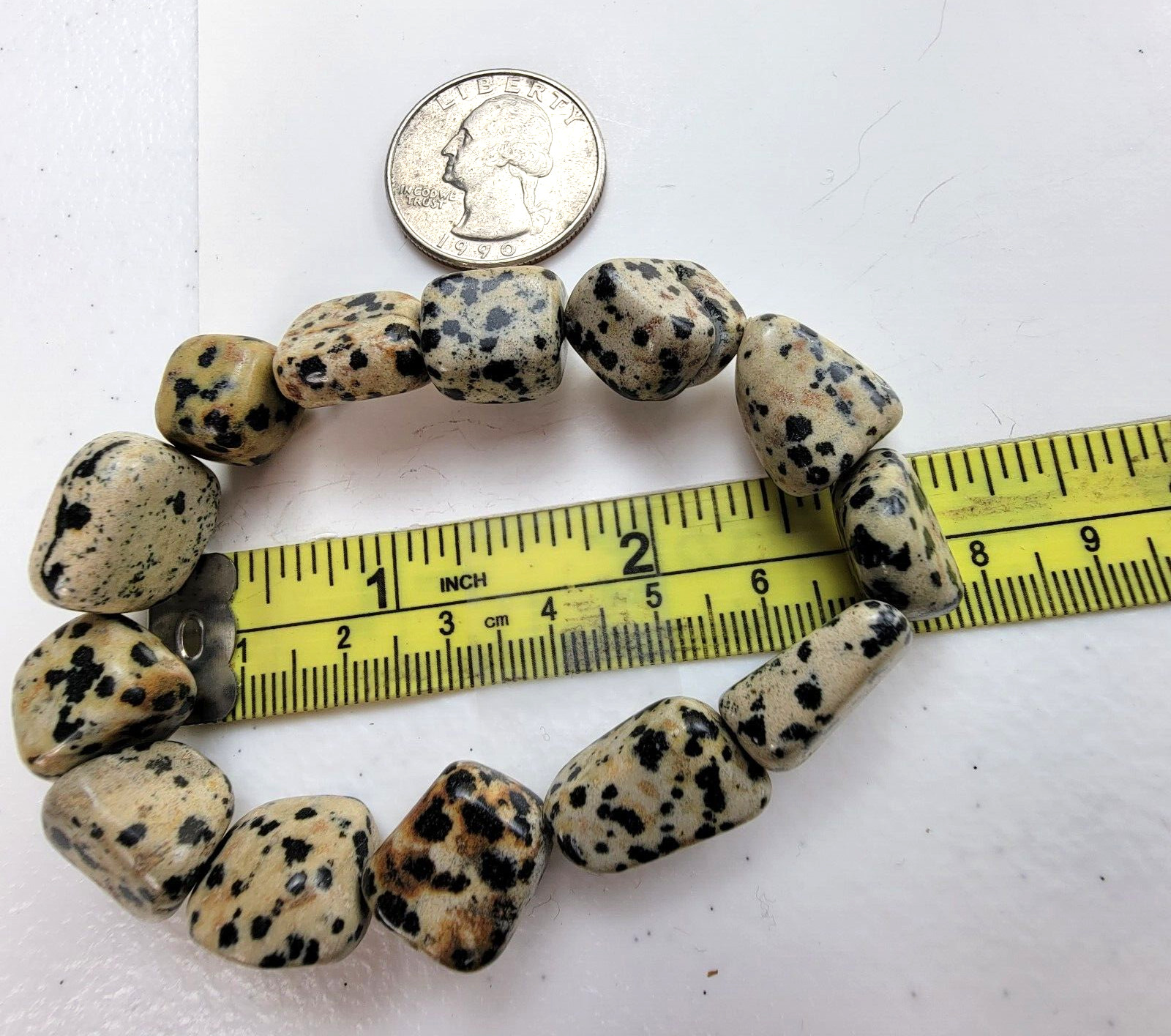 Dalmatian Jasper Beaded Stretch Bracelet 6.5" Sizable