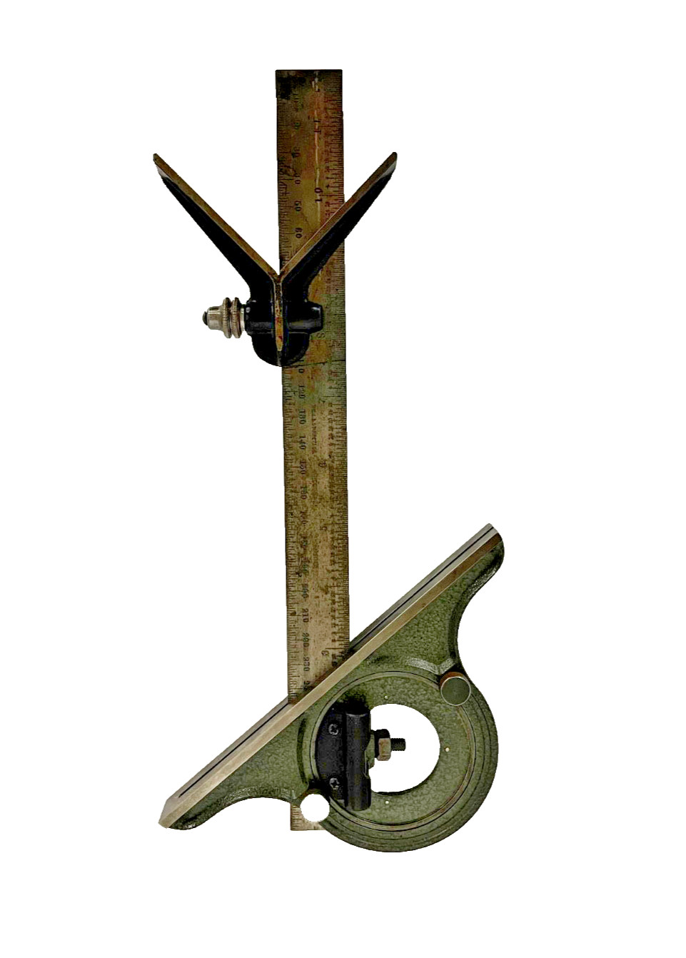 Mitutoyo Precision Protractor w/12" Rule Blade, Plus Center Head.