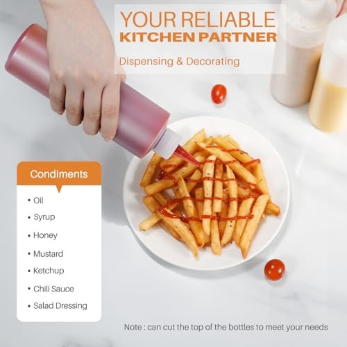 Squeeze Bottles, 16oz Plastic Condiment Squeeze Bottles with Labels & 3