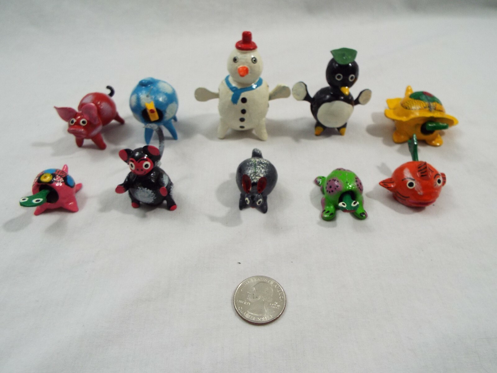 Lot of 10 Assorted Bobble Head Various Animals Turtle Camel Bunny Frog Snowman