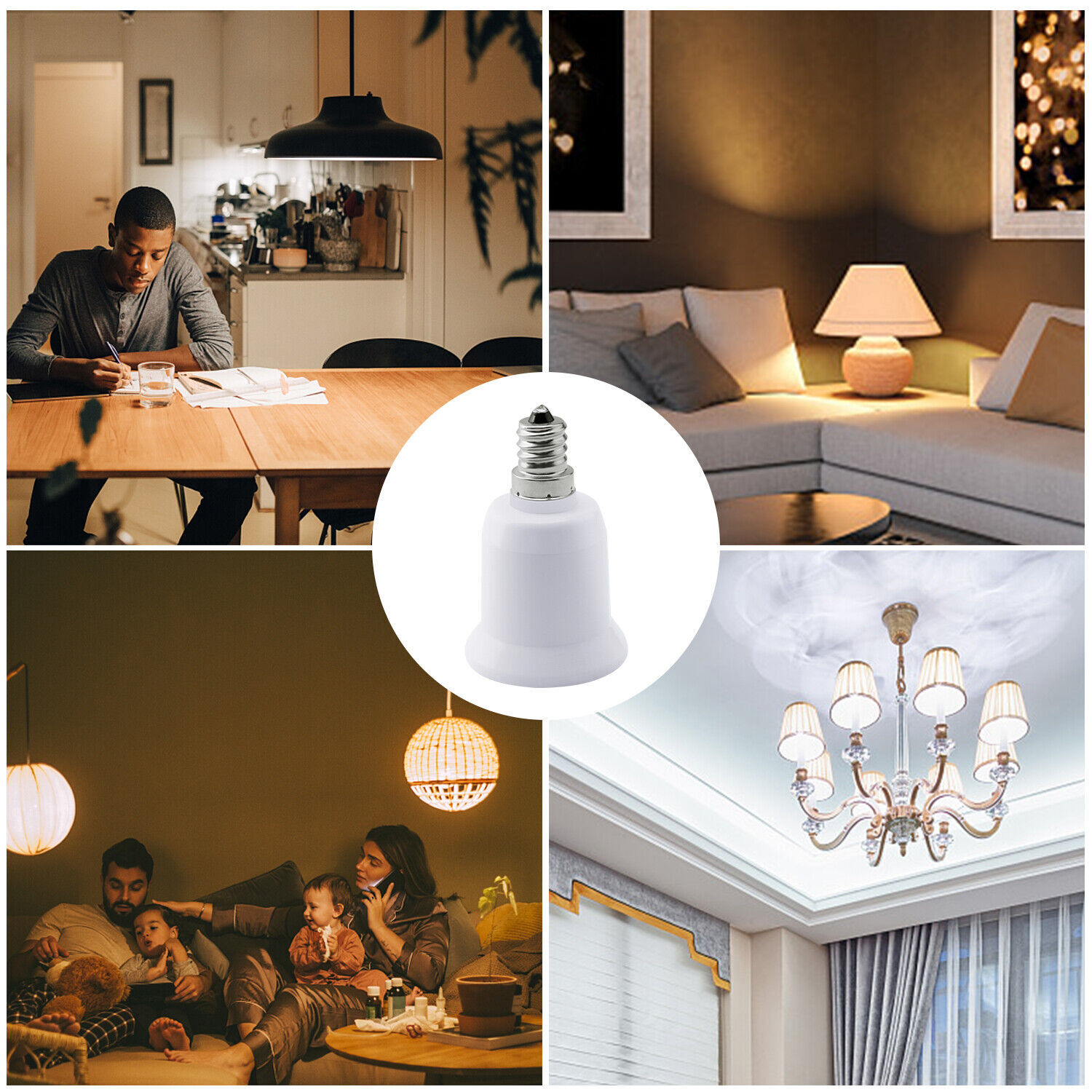 Light Bulb Socket Adapter E12 to E26/E27 Base Chandelier Converter US New