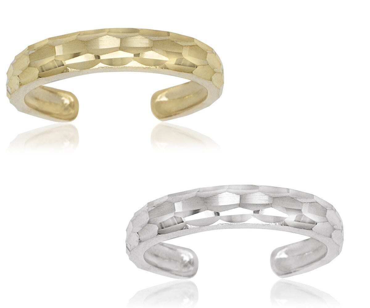 Solid 10K Yellow or White Gold Adjustable Diamond-Cut Band Toe Ring, sparkly