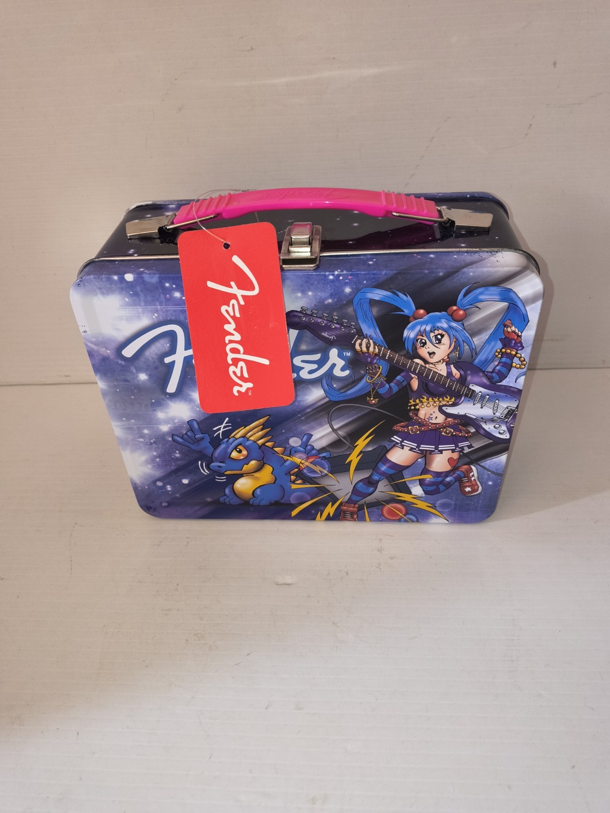 Rare FENDER ANIME Rock Metal Lunch Box Standard Size 8"x7"x 4" NO ACCESSORIES