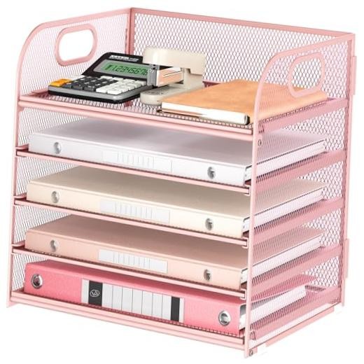 5 Tray Paper Organizer Letter Tray with 12.6" x 9.1" x 11.5" 5 Tier - Pink