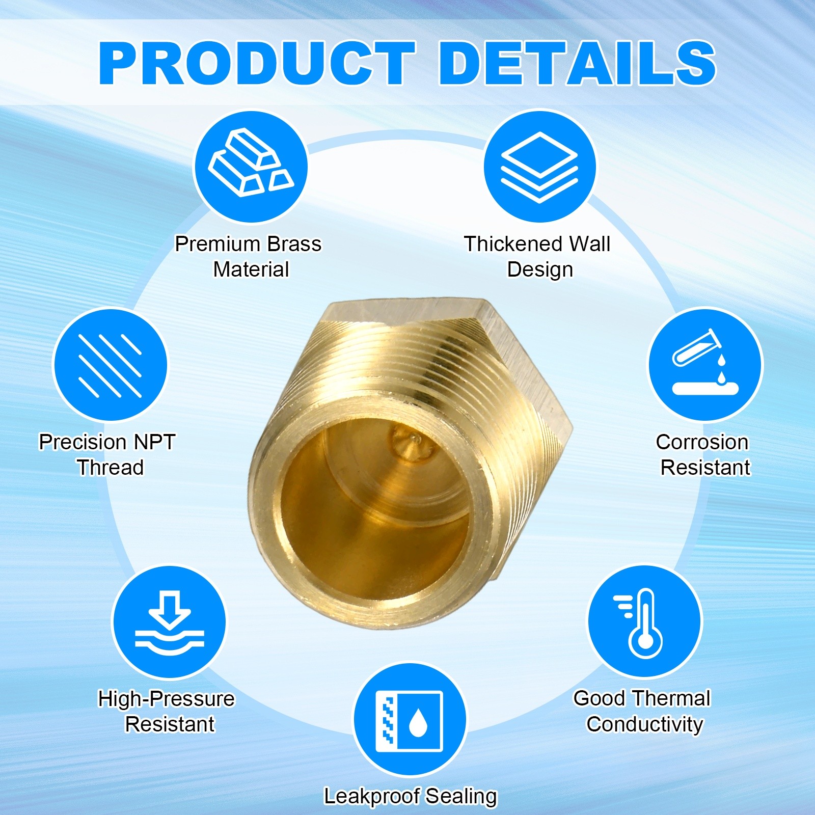 6-Pack Brass Pipe Fitting, 3/8 " NPT Female Thread Hex End Cap