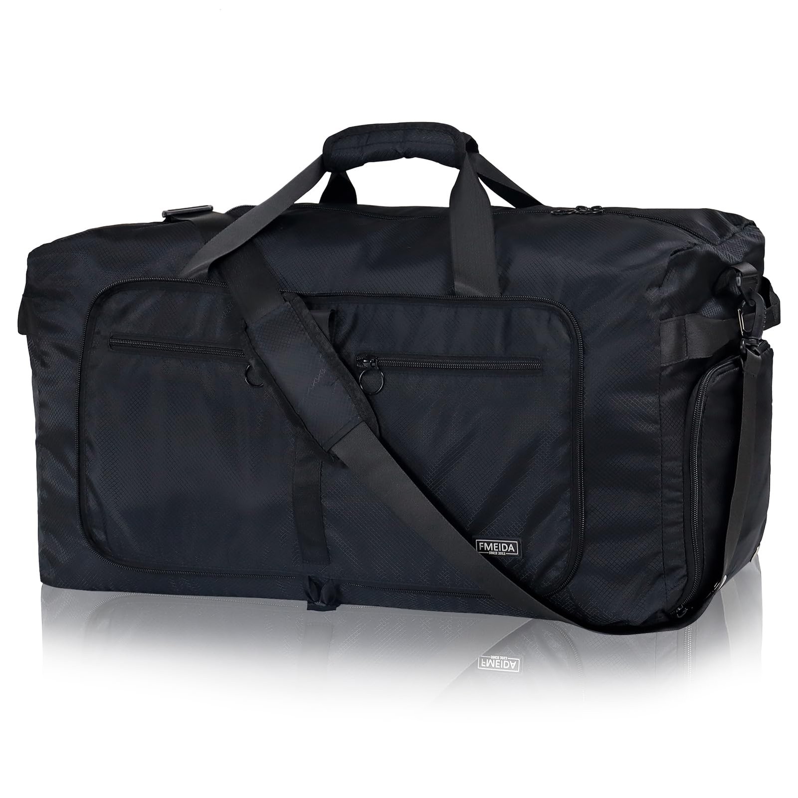 65L Foldable Travel Duffel Bag with Shoe Compartment Black