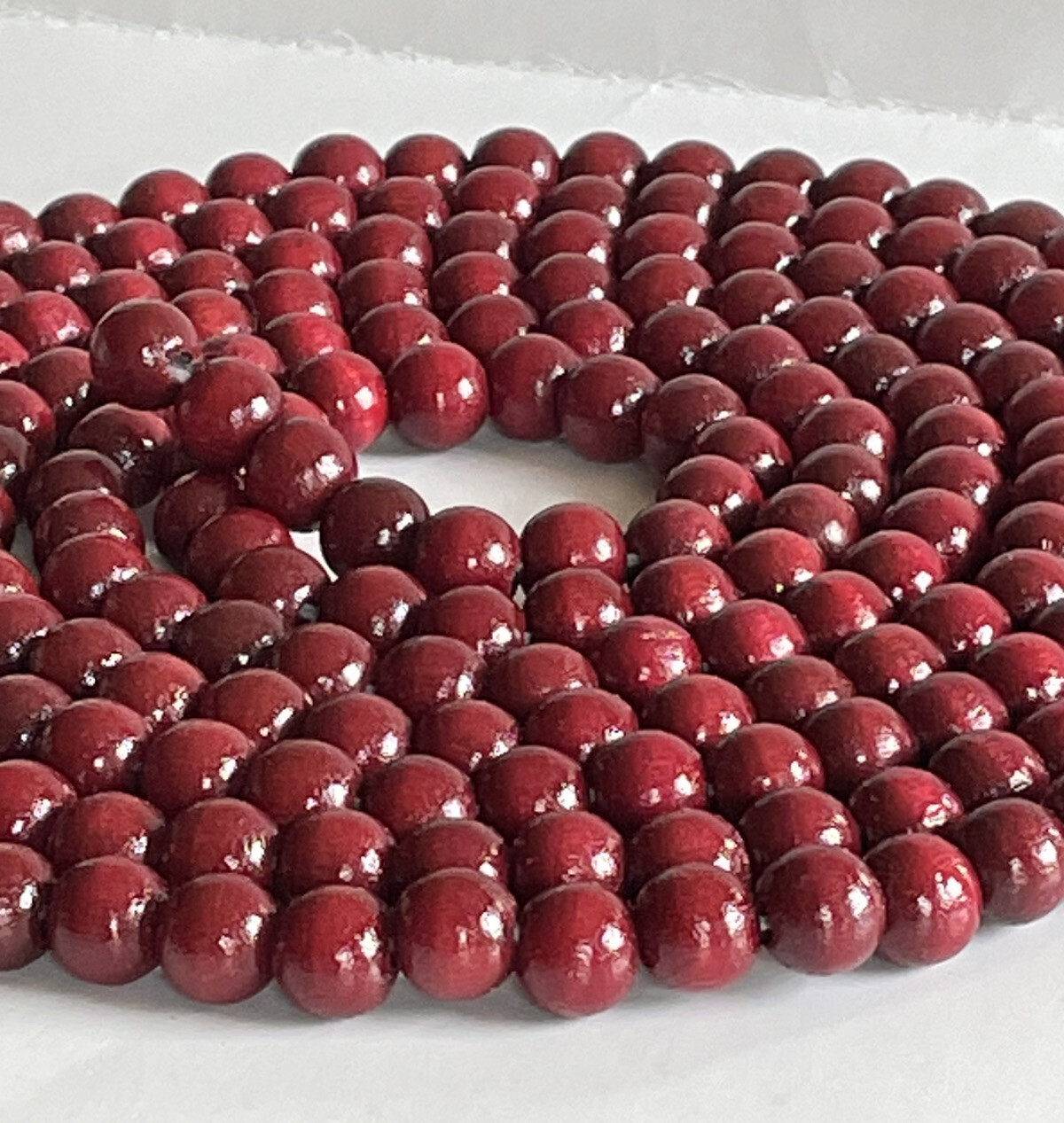 Wood Bead Garland Cranberry String Red Farm House 9’ Country Christmas -C