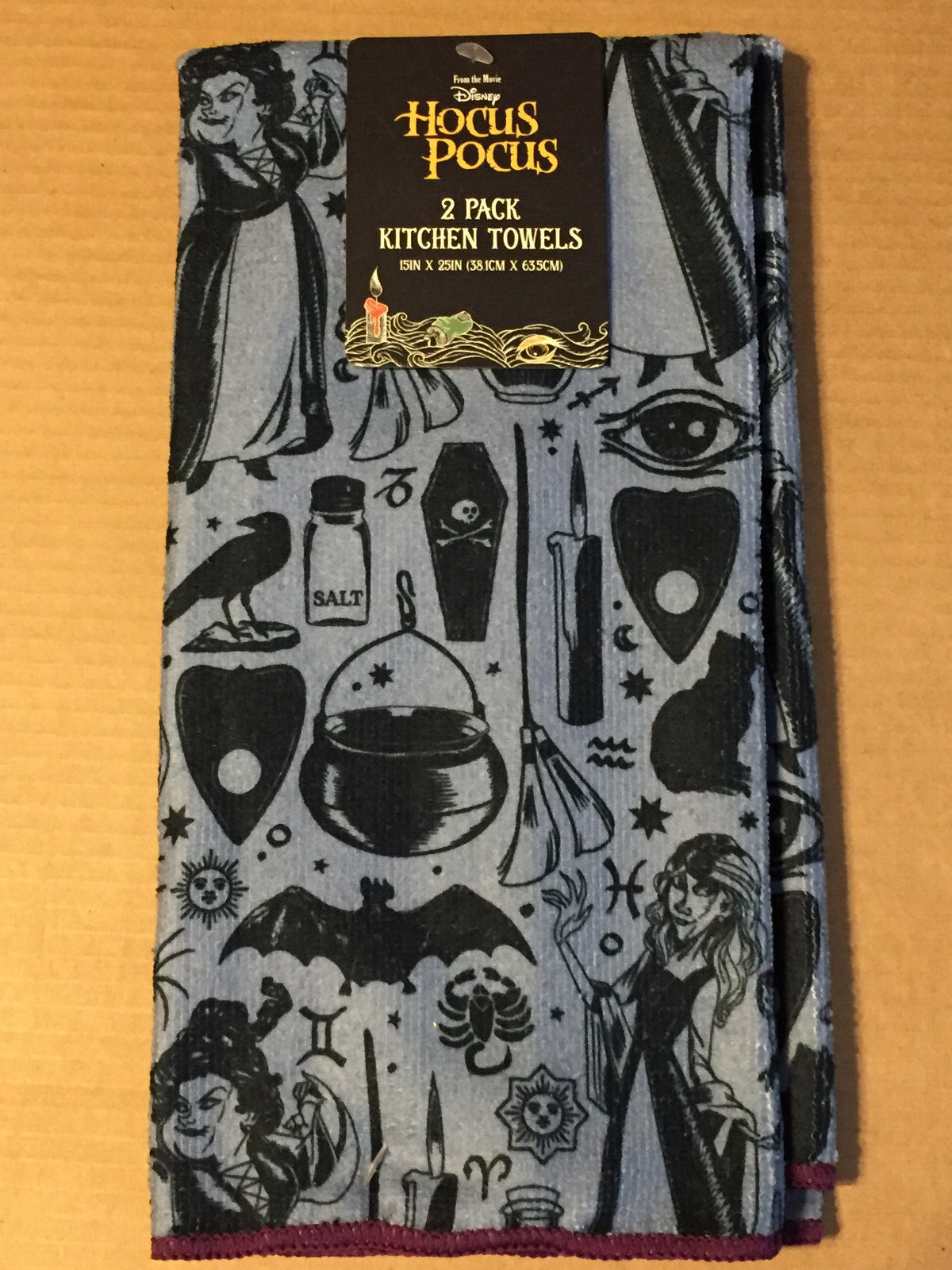 HOCUS POCUS 2 PACK KITCHEN TOWELS 15" X 25" BLUE & PURPLE