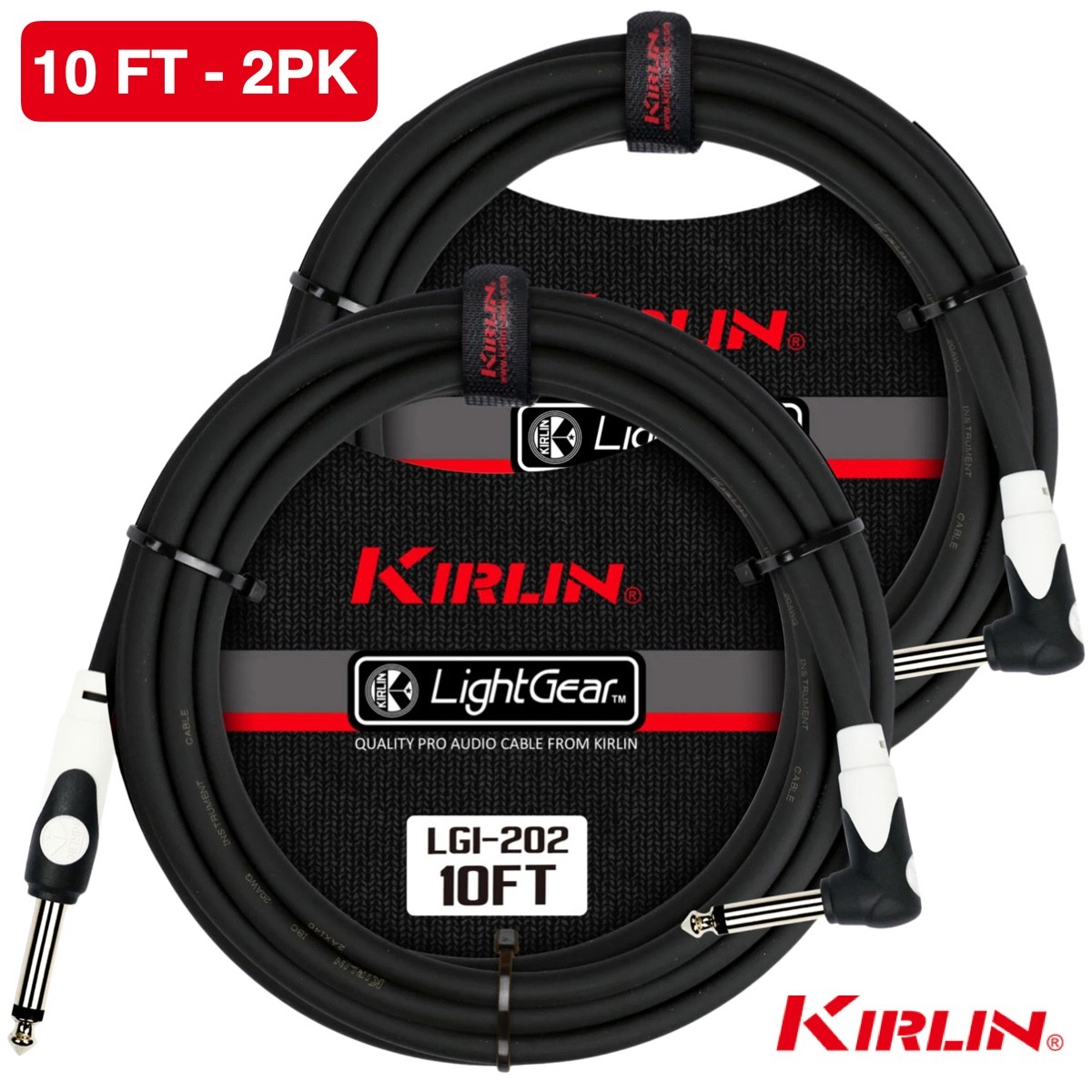 2-PACK Kirlin LGI-202 Guitar Instrument Cable 10 FT-1/4" Straight to Right Angle