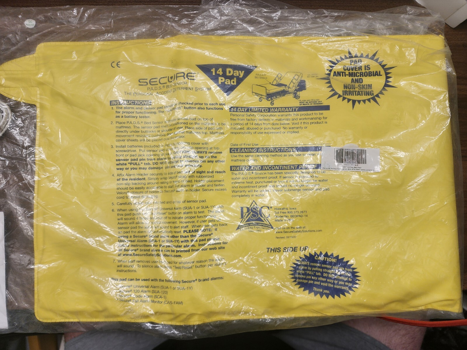 Secure 12” x 30” Bed Sensor 14 Day Replacement Pad P.A.D.S. Bed Sensor