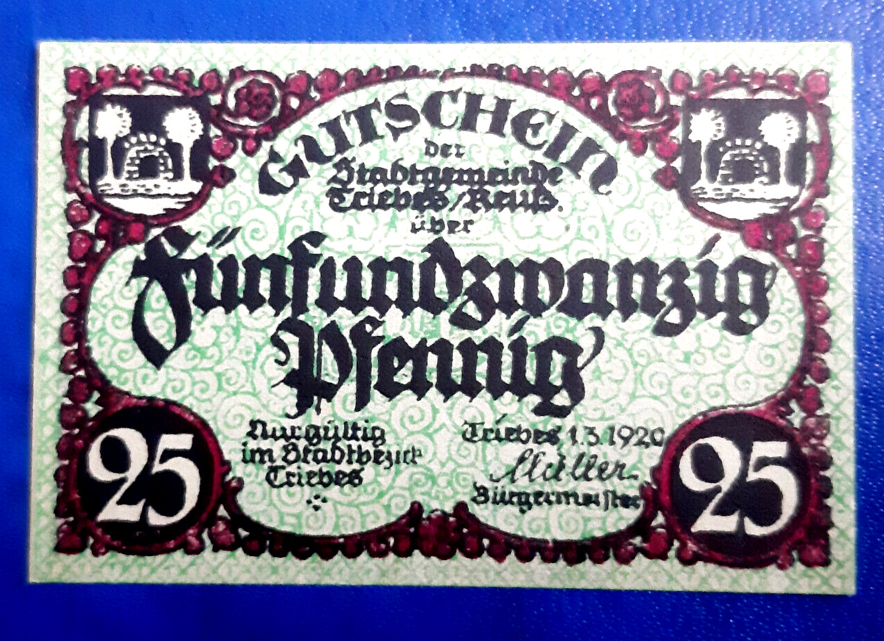 TRIEBES REUSS NOTGELD 25 PFENNIG 1920 EMERGENCY MONEY GERMANY BANKNOTE (26946)