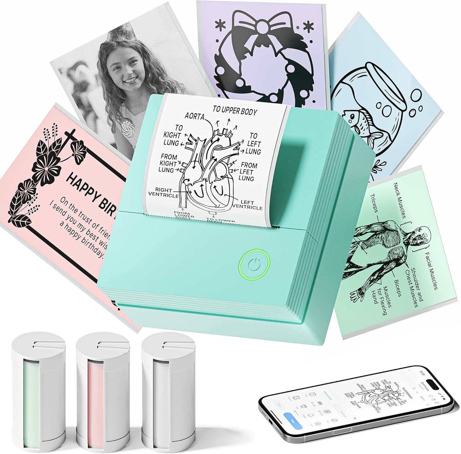 Sticker Printer, PM290 Mini Printer, Bluetooth Sticker Maker Machine with 3 Roll