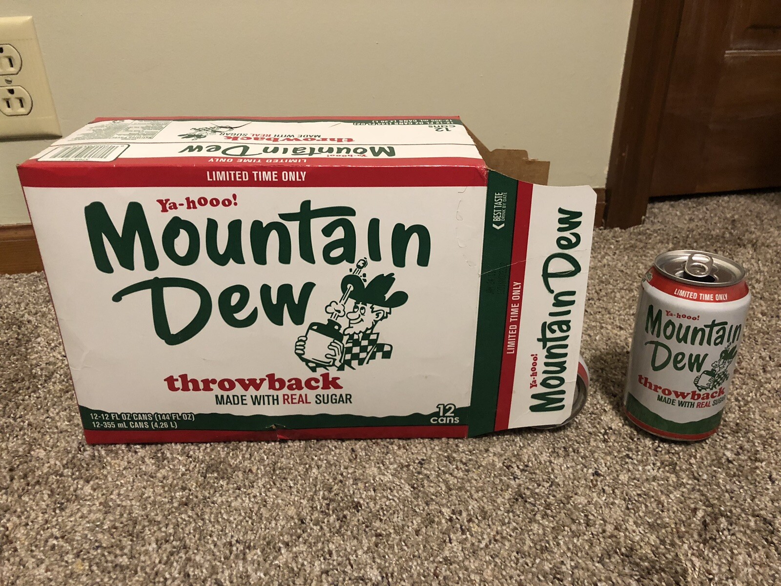 Mountain Dew Throwback Hillbilly Real Sugar 12 Pack Box W/Empty Cans 2011 Exp