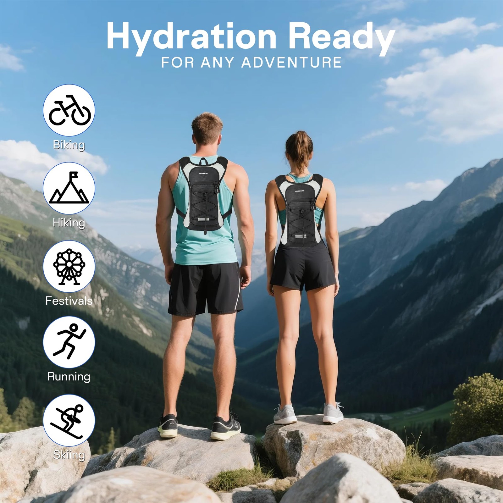 Hydration Backpack With 2L Water Bladder Lightweight Breathable Pack For Running