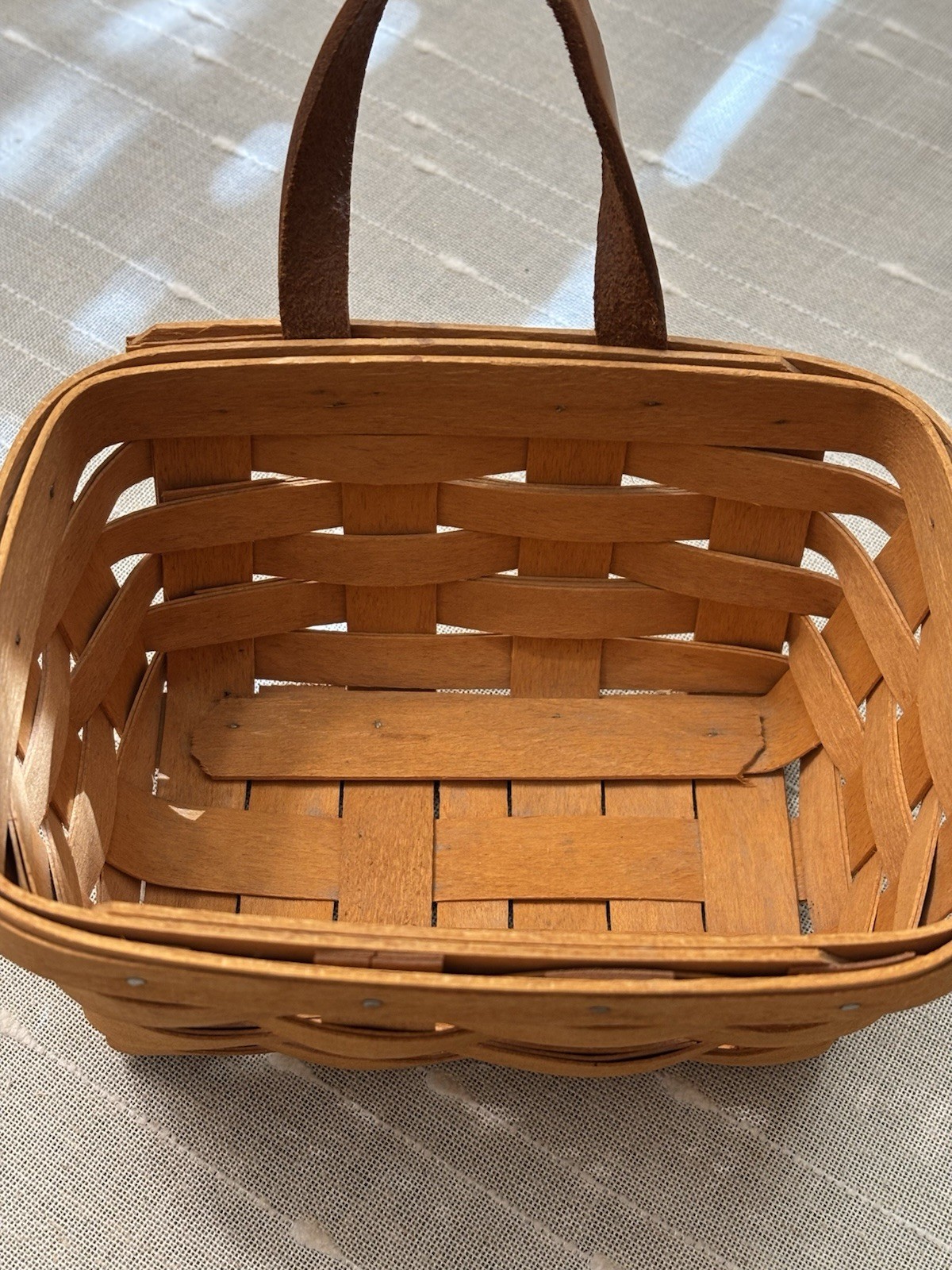 Vintage 1998 Longaberger Hanging Mail Basket Leather Strap 7”x 5” Cottagecore