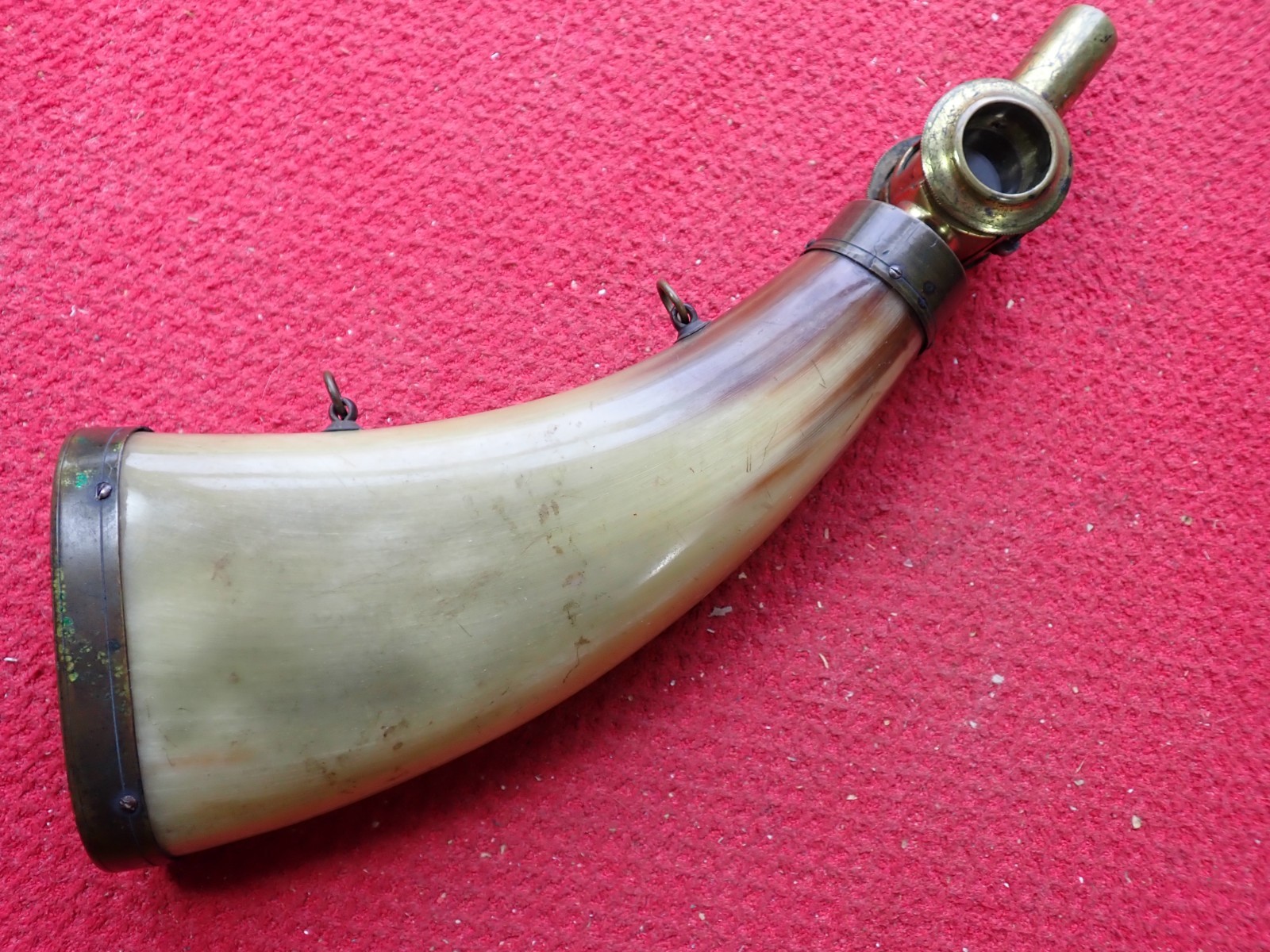 Antique Pressed Horn Adjustable Spout Powder Flask