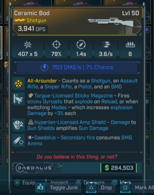 🔥Borderlands 4 [PS5/XBOX/PC] Daed Ceramic BOD Torque Full Ele Set SMG LVL 50 x6