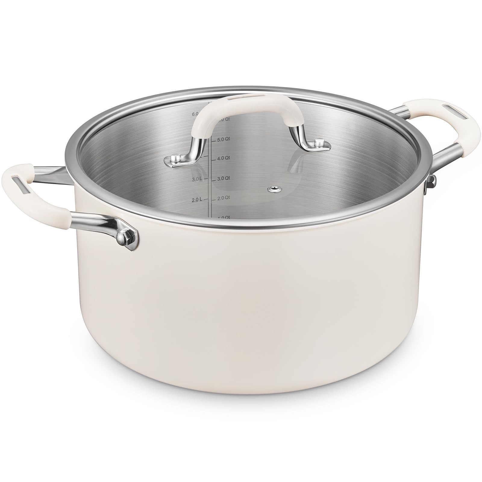 12 Quart Nonstick Stock Pot with Lid, BEZIA Fully-Clad 3-Ply Stainless Steel ...