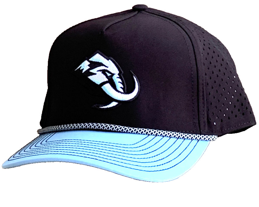 Black & Sky Blue Utah Mammoth Pro-Style Performance Cap w/Rope. Embroidered