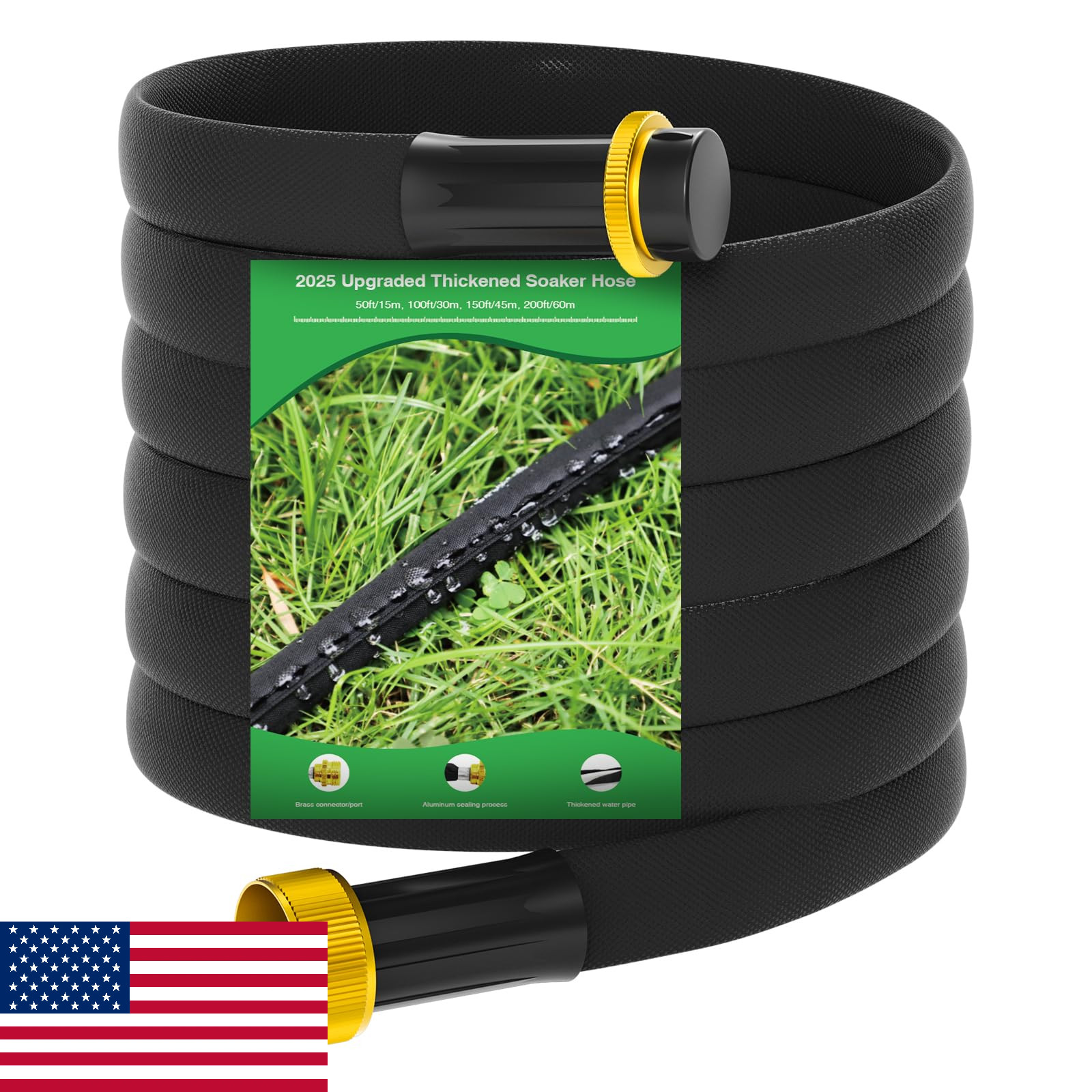 Mixc 2025 Thickened Flat Soaker Hose 50Ft Copper Joint Aluminum Seal 1mm