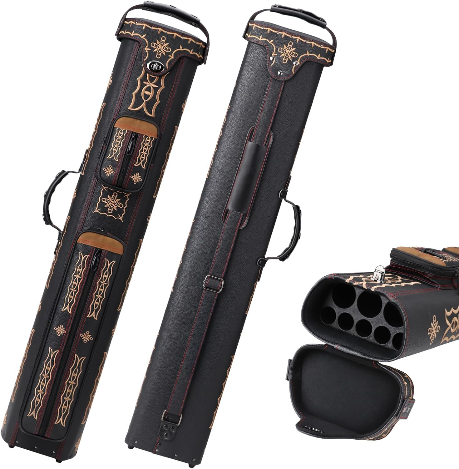 Pool Cue Case 3X5 Leatherette Hard Pool Cue Case Billiard Pool Stick Case with 4