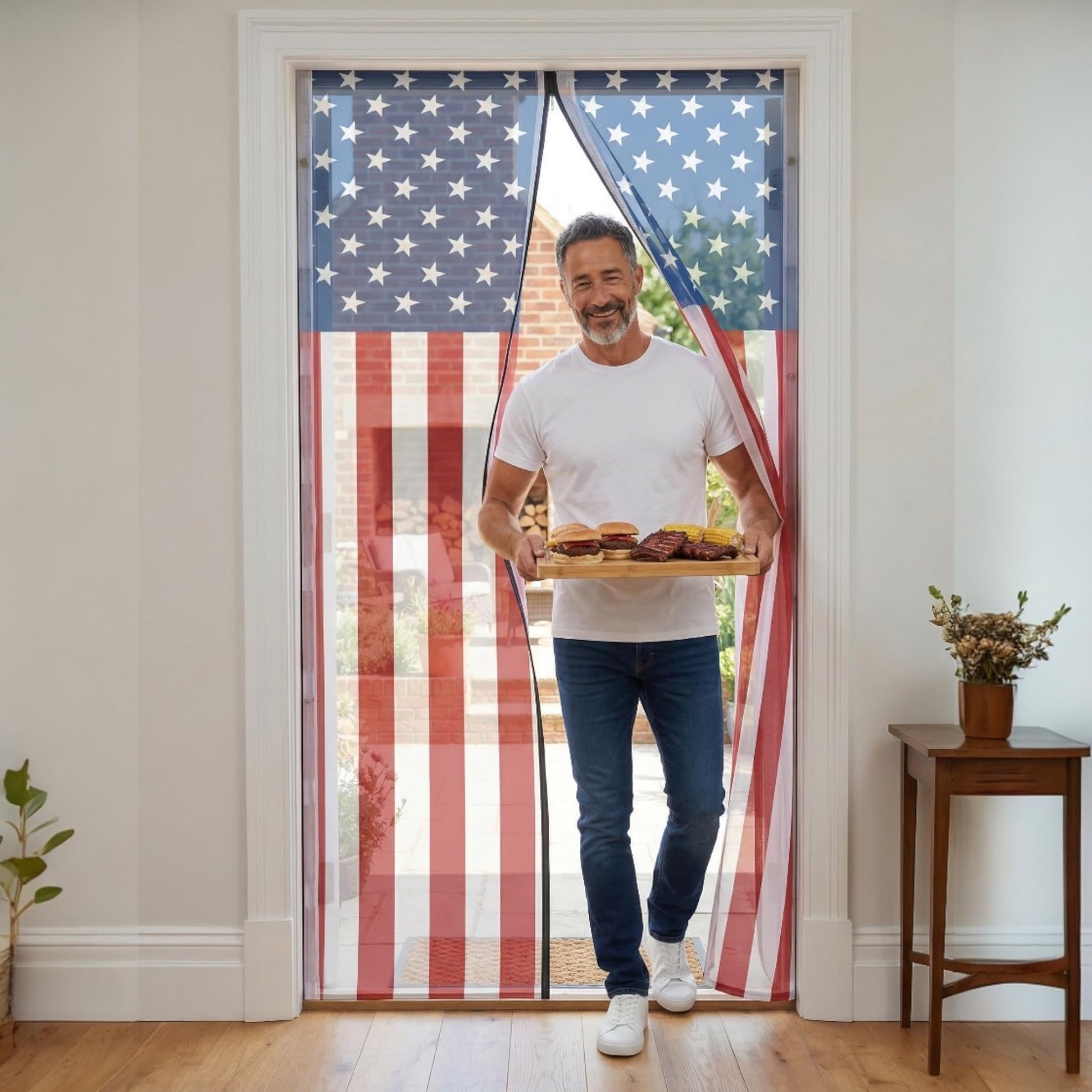 USA Flag Magnetic Screen Door - 40” x 85.5” Heavy Duty Mesh Curtain for Patio...