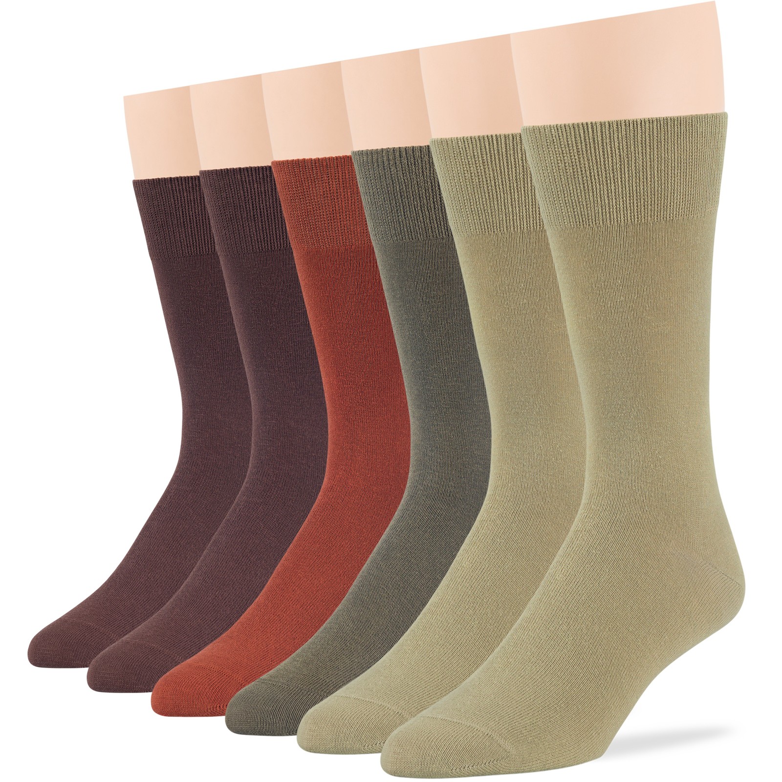 Men's Cotton 6 Pack Dress Casual Brown Gold Olive Green Khaki Sock Size 10-13