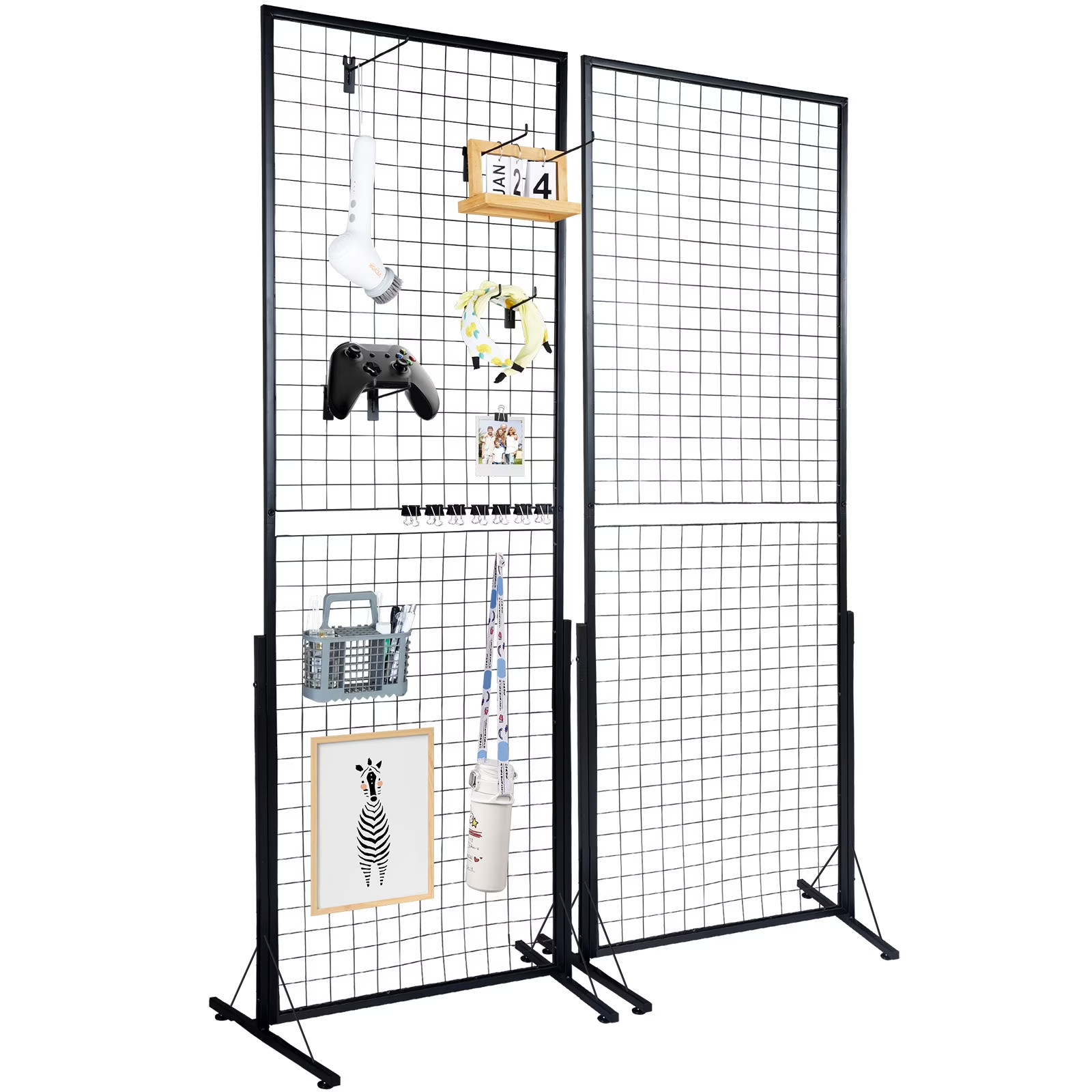 24" x 67" Dual Grid Wall Panels Set, Includes 2 Wire Display Racks with Stable T