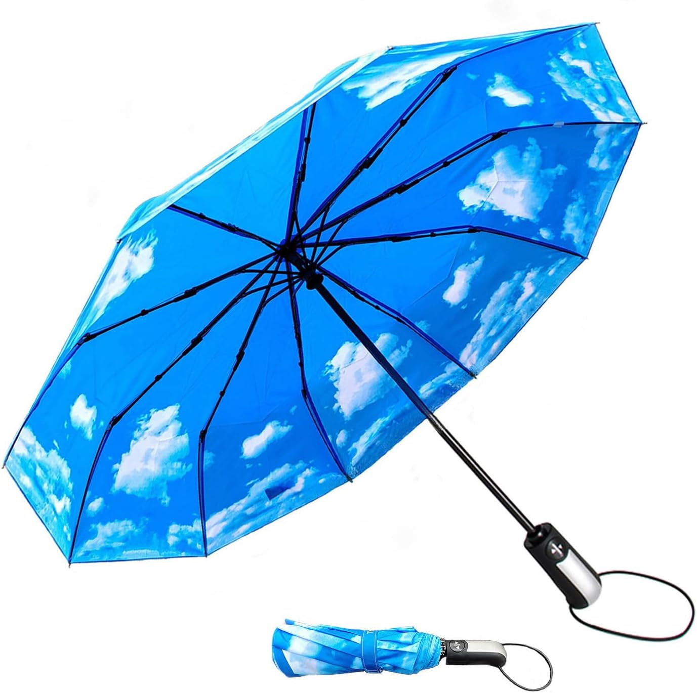 Travel Umbrella Windproof with 46 Inches Large Canopy 10 Reinforced Fiberglass R