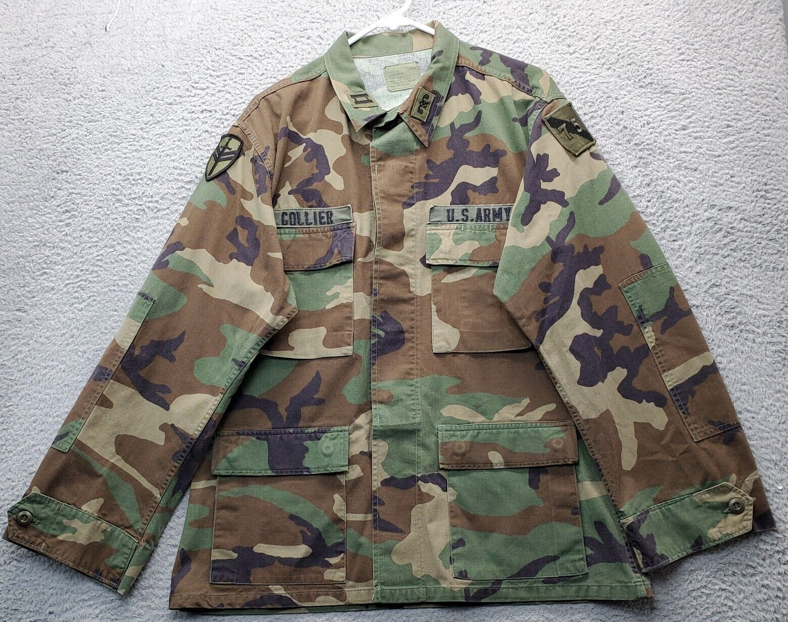 US Army Jacket Men Medium Multi Woodland Camouflage Utility Pockets Button Front