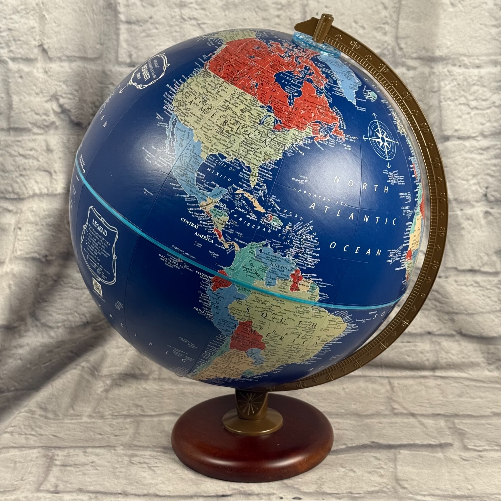 Replogle Designer Series Rotating 12" Diameter World Globe Wood Base Dark Blue