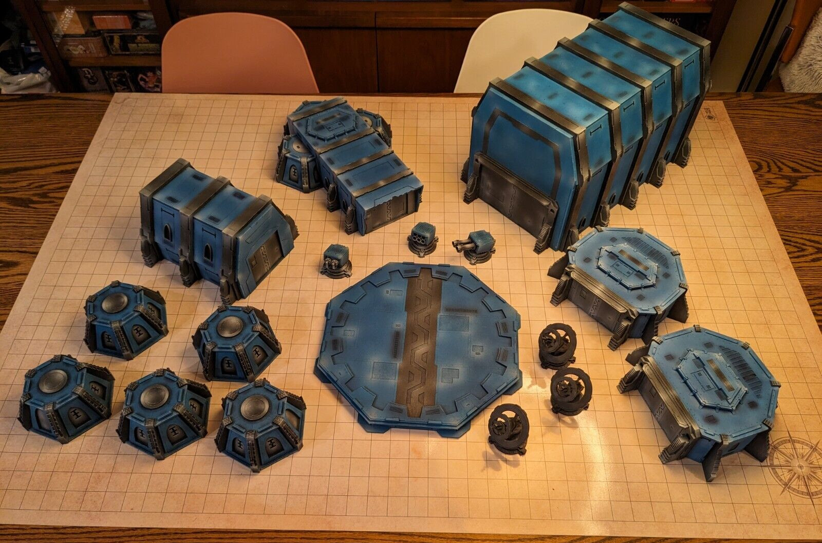 Warhammer 40k / Sci Fi Painted Terrain Lot, bunkers, pillboxes, turrets, 28mm